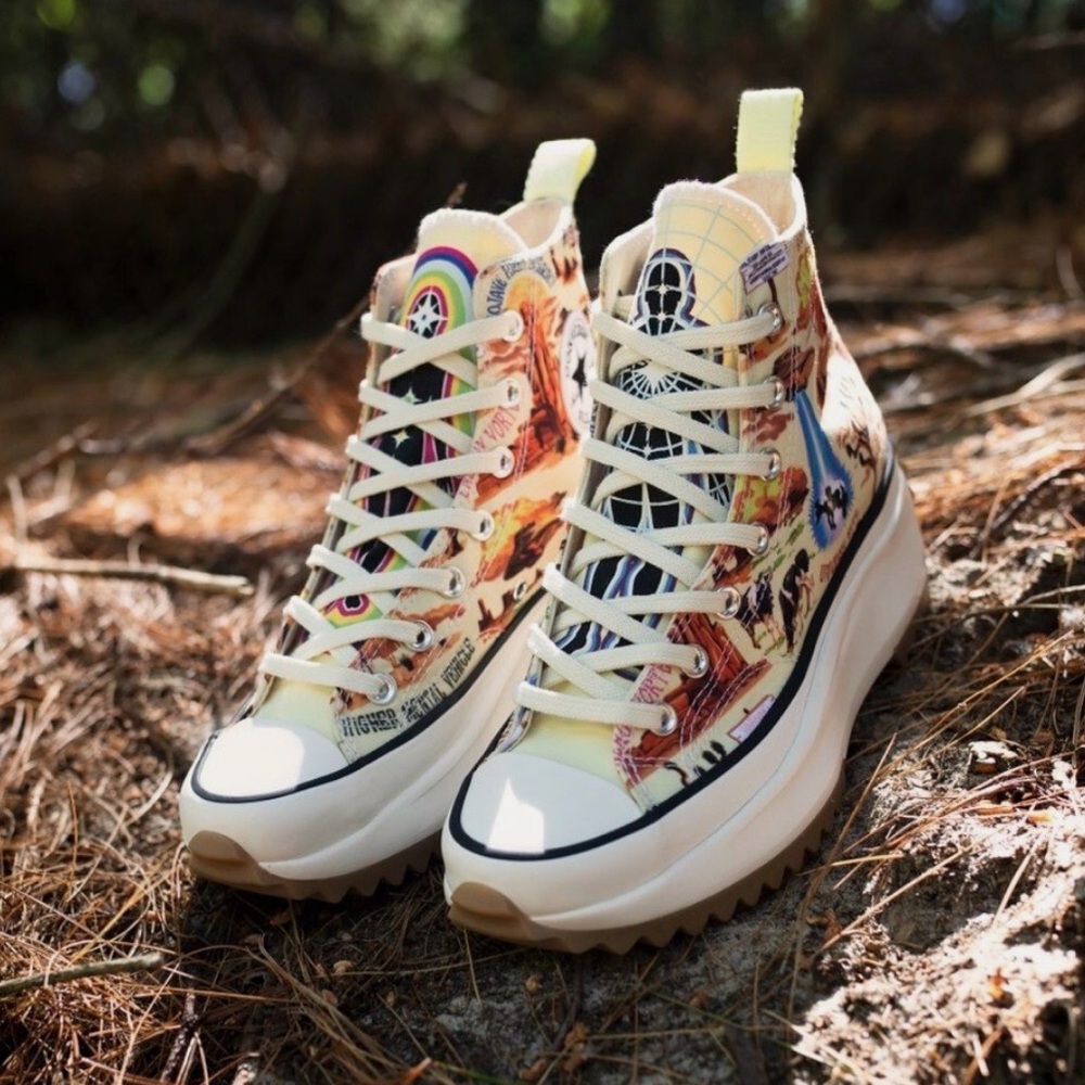 Converse Cream High-Tops with Artistic Print